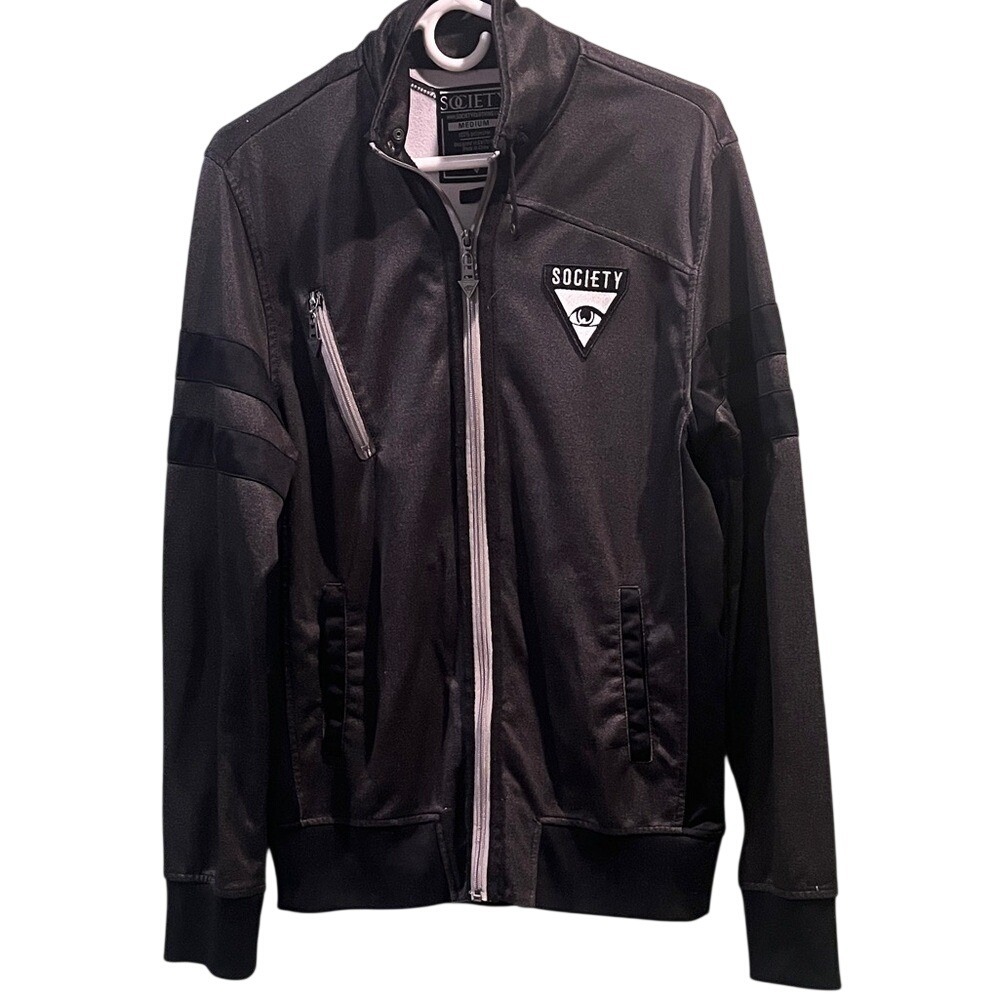 Society Clothing Mens Black Full Zip Track Jacket Medium Eye Patch Streetwear